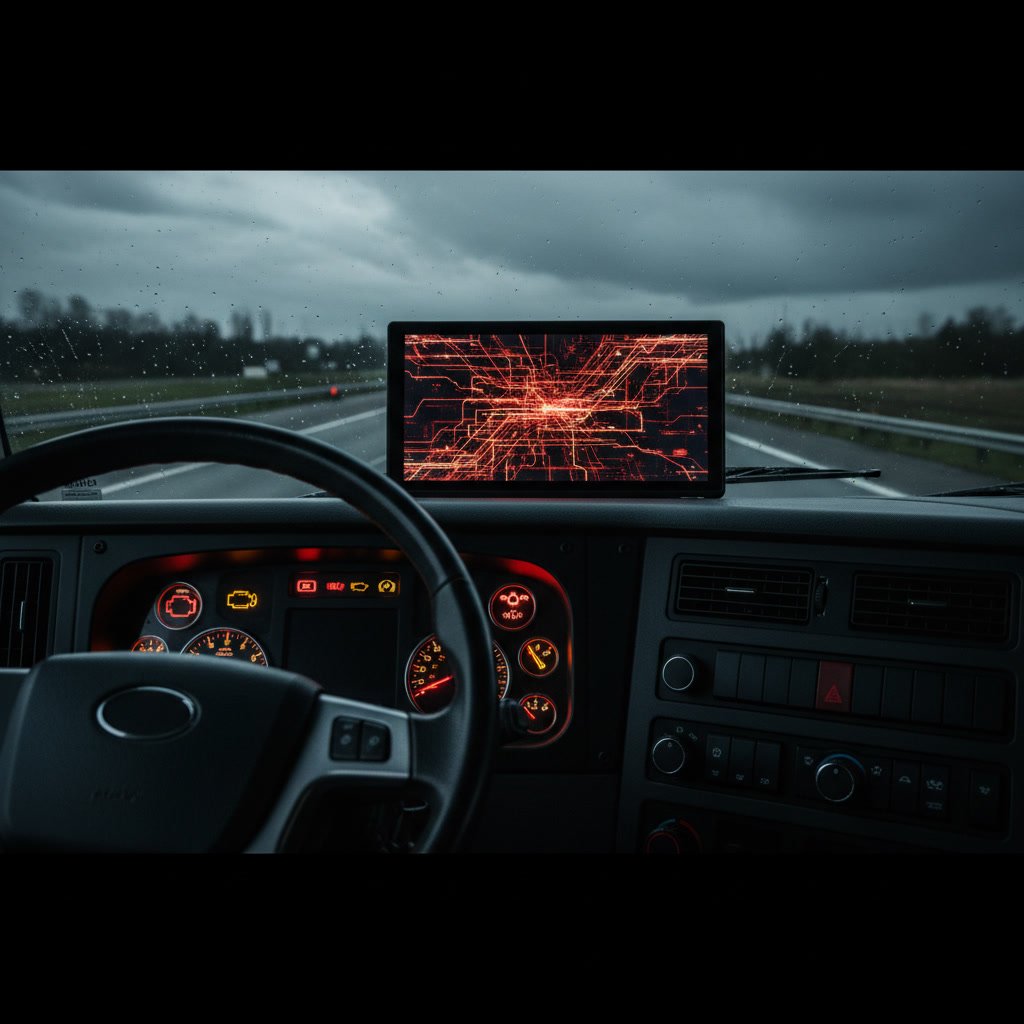 Diesel truck dashboard showing warning lights and diagnostic indicators