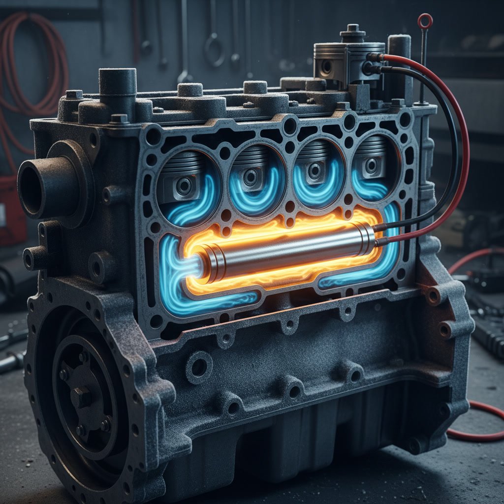 Diesel block heater element installed in engine block
