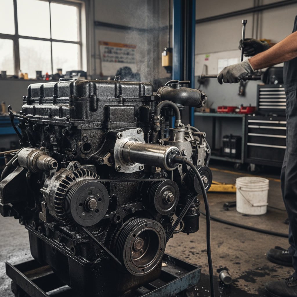 Diesel truck engine with block heater cord in cold weather conditions
