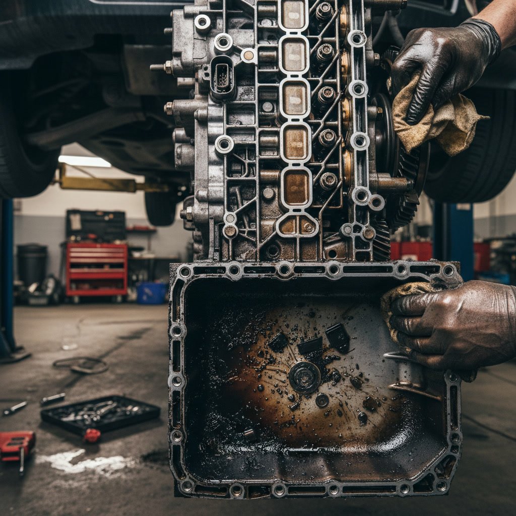 Transmission repair specialist inspecting internal clutch assembly