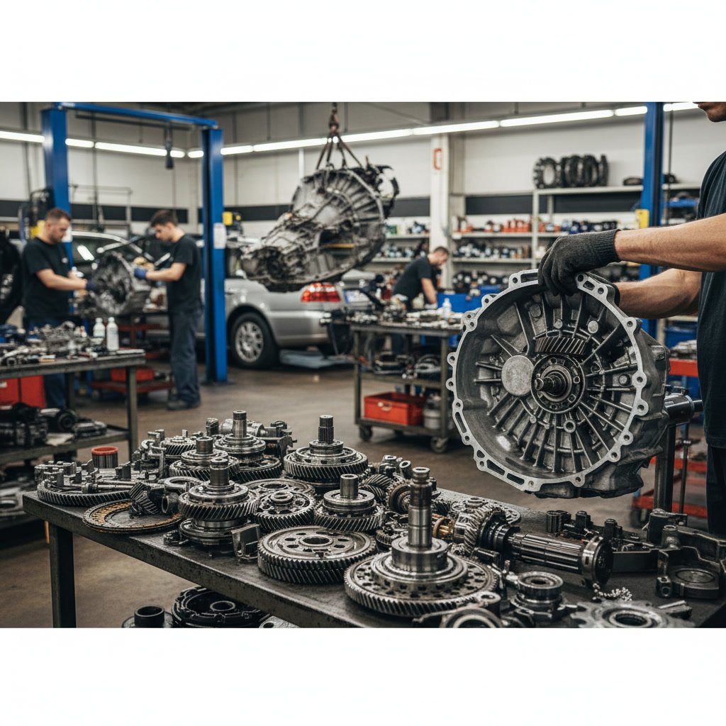 Professional technician working on automatic transmission rebuild at APREMIER Auto Shops in San Marcos